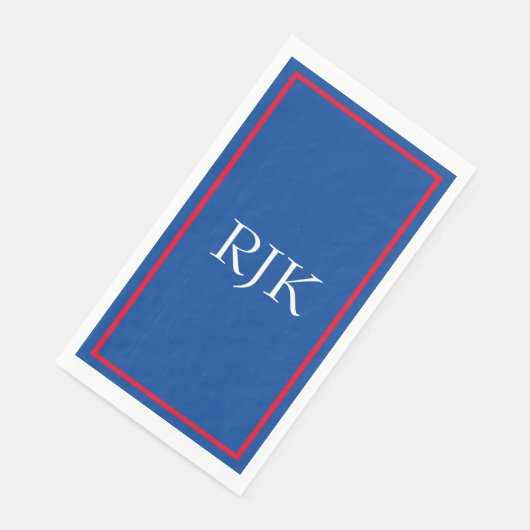Serviette En Papier Monogramme Initiales personnalisé Rouge Bleu Blanc (Coin)