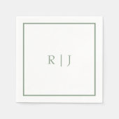 Serviette En Papier Monogramme Initiales Sage Green Simple Cool Mariag (Devant)