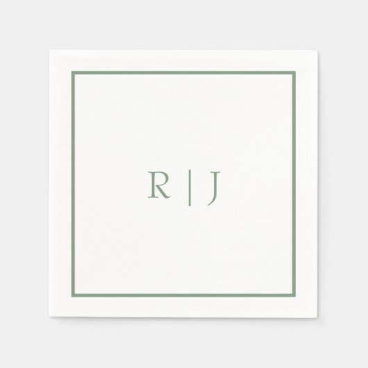 Serviette En Papier Monogramme Initiales Sage Green Simple Cool Mariag (Devant)