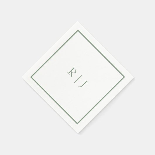 Serviette En Papier Monogramme Initiales Sage Green Simple Cool Mariag (Coin)