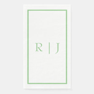 Serviette En Papier Monogramme Initiales Sage Vert Blanc Simple Mariag