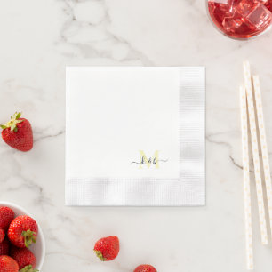 Serviette En Papier Monogramme jaune pâle Swash Script blanc Cocktail
