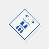 Serviette En Papier Monogramme Joyeux Anniversaire Tout Âge Blanc Bleu (Coin)