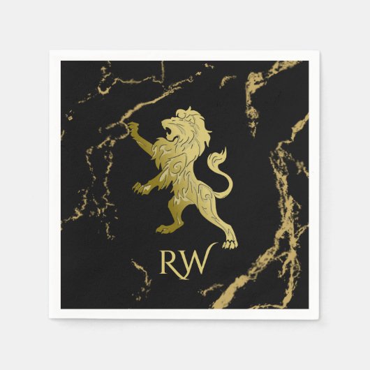 Serviette En Papier Monogramme Lion Royal Doré (Devant)