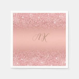 Serviette En Papier Monogramme Luxe Pailleté Or Rose Élégant