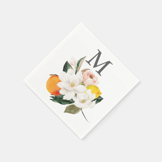 Serviette En Papier Monogramme Magnolia Citrus Mariage Cocktail Napkin (Coin)