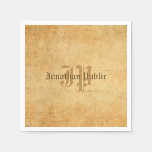 Serviette En Papier Monogramme manuscrit Vieux papier Look Modèle Cool (Devant)
