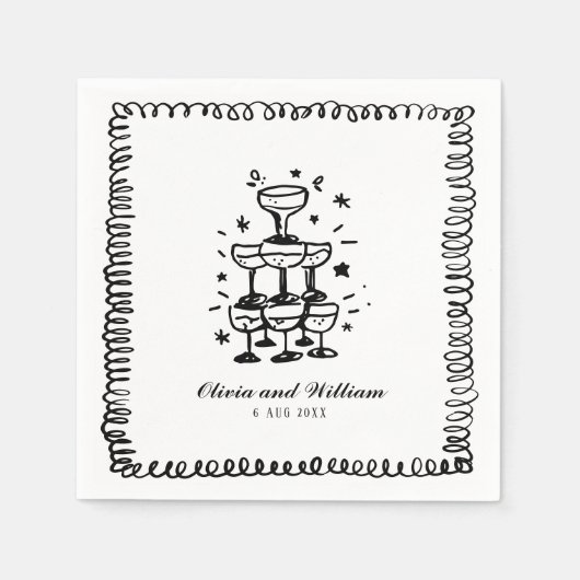 Serviette En Papier Monogramme Mariage à main lunaire (Devant)