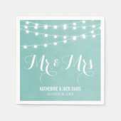 Serviette En Papier Monogramme Mariage Aqua String Lights (Devant)