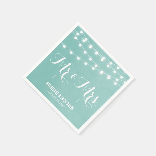 Serviette En Papier Monogramme Mariage Aqua String Lights (Coin)