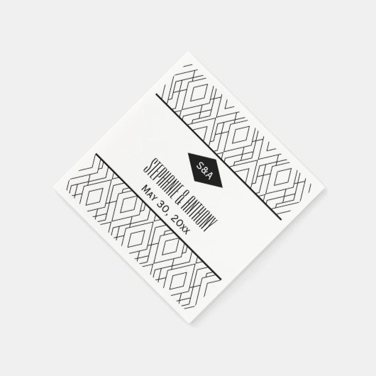 Serviette En Papier Monogramme Mariage Art déco noir et blanc (Coin)