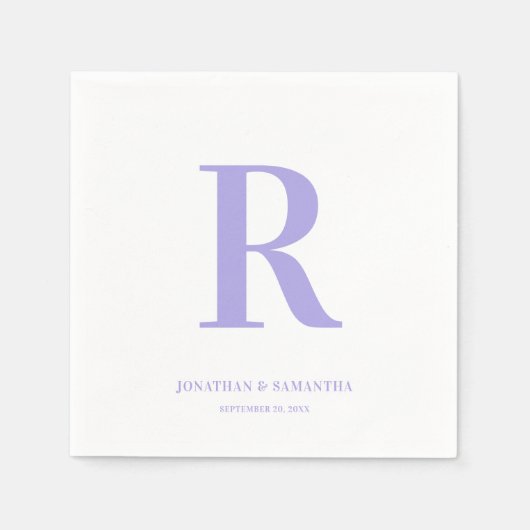 Serviette En Papier Monogramme Mariage blanc et périphérique moderne (Devant)