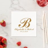 Serviette En Papier Monogramme Mariage blanc or (En situation)