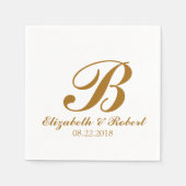 Serviette En Papier Monogramme Mariage blanc or (Devant)