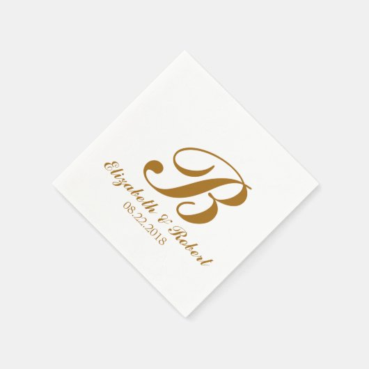 Serviette En Papier Monogramme Mariage blanc or (Coin)