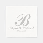 Serviette En Papier Monogramme Mariage blanc Sliver Grey (Devant)