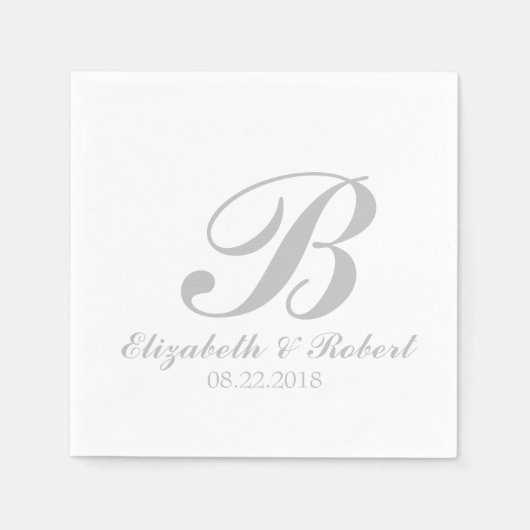 Serviette En Papier Monogramme Mariage blanc Sliver Grey (Devant)