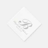 Serviette En Papier Monogramme Mariage blanc Sliver Grey (Coin)