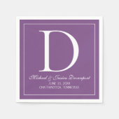 Serviette En Papier Monogramme Mariage blanc violet élégant moderne (Devant)
