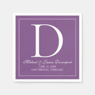 Serviette En Papier Monogramme Mariage blanc violet élégant moderne