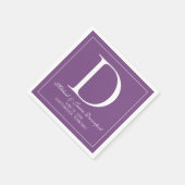 Serviette En Papier Monogramme Mariage blanc violet élégant moderne (Coin)