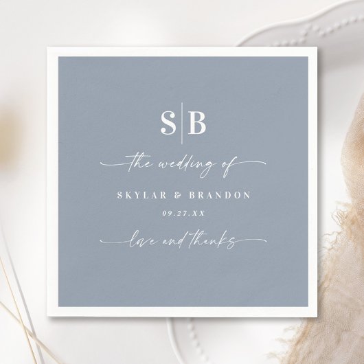 Serviette En Papier Monogramme Mariage bleu foncé couleur simple
