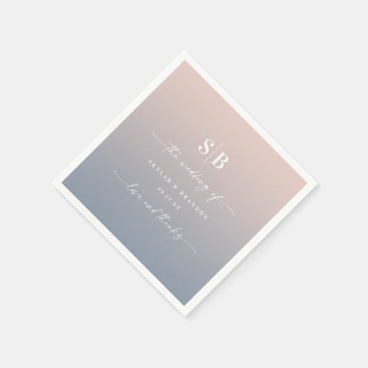 Serviette En Papier Monogramme Mariage bleu foncé rose pâle (Coin)