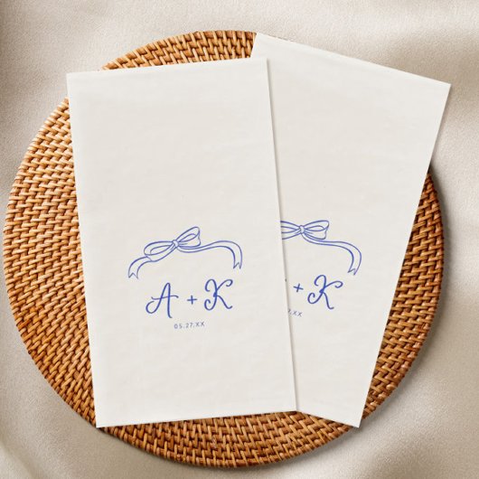 Serviette En Papier Monogramme Mariage bleu français tiré à la main