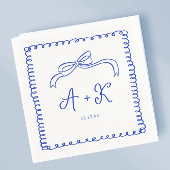 Serviette En Papier Monogramme Mariage bleu français tiré à la main