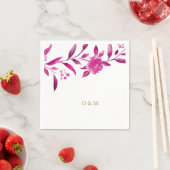 Serviette En Papier Monogramme Mariage chinois floral rose (En situation)