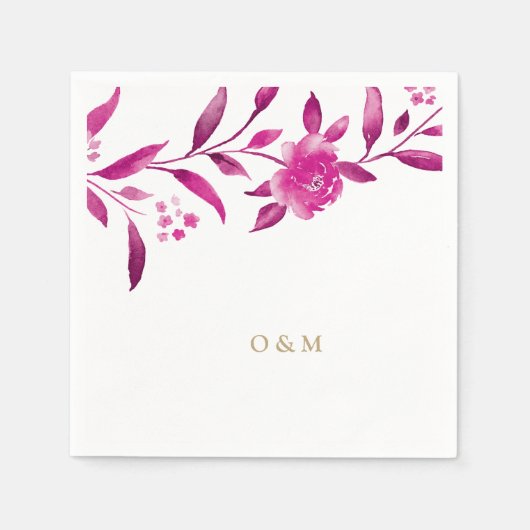 Serviette En Papier Monogramme Mariage chinois floral rose (Devant)