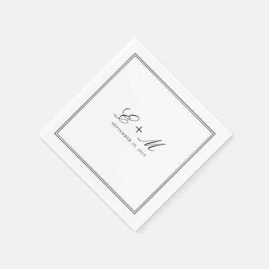 Serviette En Papier Monogramme Mariage classique simple et élégant (Coin)