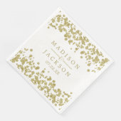 Serviette En Papier Monogramme Mariage Confetti Blanc & Or (Coin)