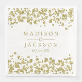 Serviette En Papier Monogramme Mariage Confetti Blanc & Or (Devant)