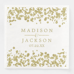 Serviette En Papier Monogramme Mariage Confetti Blanc & Or