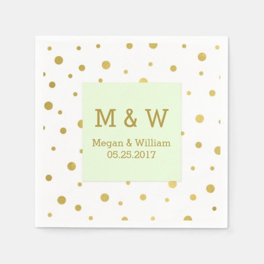 Serviette En Papier Monogramme Mariage Confetti Vert Mint (Devant)