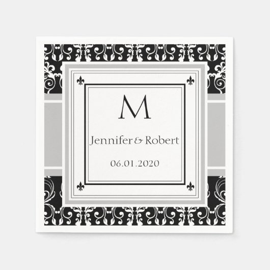 Serviette En Papier Monogramme Mariage damassé Napkin (Devant)