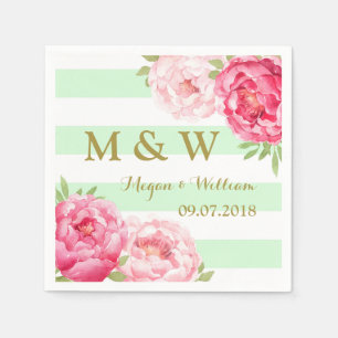 Serviette En Papier Monogramme Mariage d'aquarelle rose