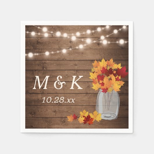 Serviette En Papier Monogramme Mariage de automne rustique Lumières à  (Devant)