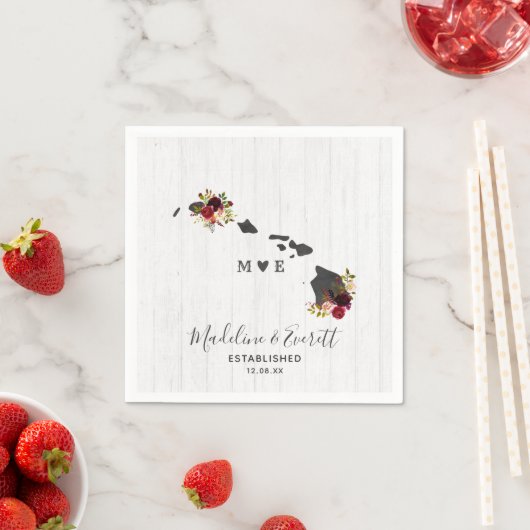 Serviette En Papier Monogramme Mariage de bois rustique Hawaii State (En situation)