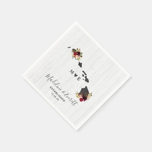 Serviette En Papier Monogramme Mariage de bois rustique Hawaii State (Coin)