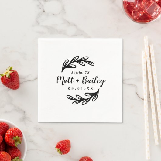 Serviette En Papier Monogramme Mariage de branche en gras (En situation)