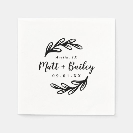 Serviette En Papier Monogramme Mariage de branche en gras (Devant)