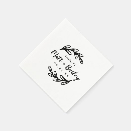 Serviette En Papier Monogramme Mariage de branche en gras (Coin)