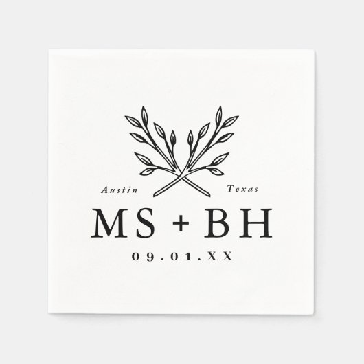 Serviette En Papier Monogramme Mariage de branches rustiques (Devant)