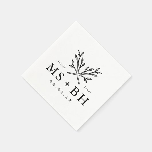 Serviette En Papier Monogramme Mariage de branches rustiques (Coin)