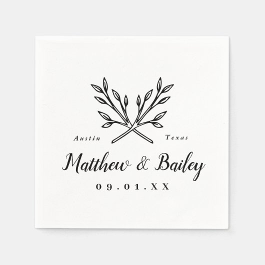 Serviette En Papier Monogramme Mariage de branches rustiques (Devant)