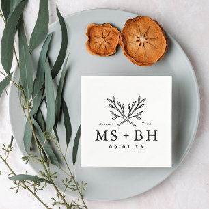 Serviette En Papier Monogramme Mariage de branches rustiques