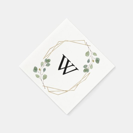 Serviette En Papier Monogramme Mariage de calligraphie géométrique or (Coin)