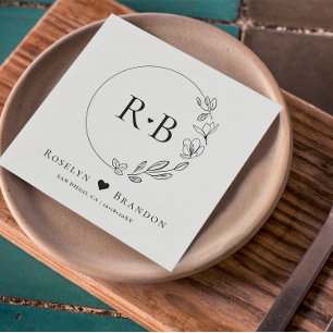 Serviette En Papier Monogramme Mariage de couronne florale simple et é